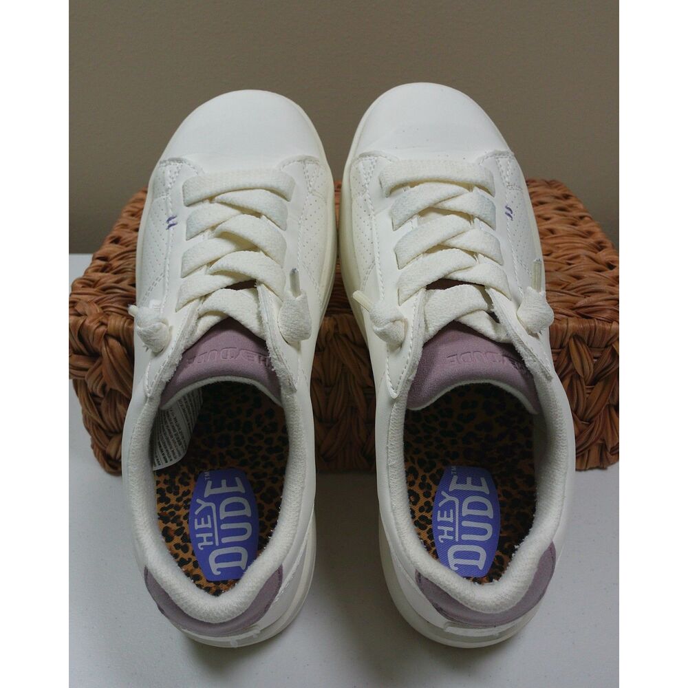 Hey Dude Karina Duo Classic Sneakers Womens 9 White Mauve Court Tennis Shoes - Picture 6 of 11